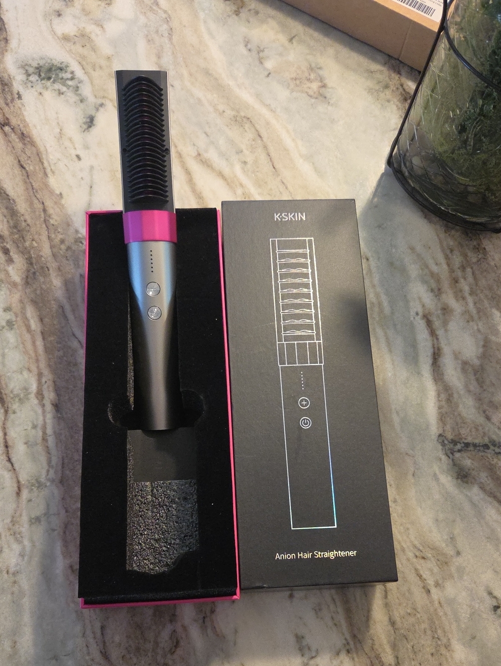 Skin Pink and Black Anion Hair Straightener Brush